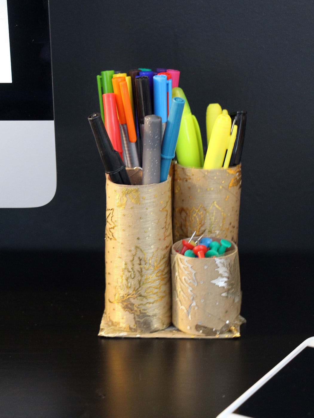 Desk organizer made with toilet paper roll crafts